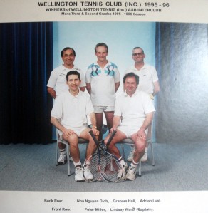Wellington Club Team which won the Wellington Tennis Men’s Third Grade (1995) and Second Grade (1996)